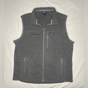 Patagonia Synchilla Gray Fleece Vest Mens L Full Zip Keystone Embroidered Logo